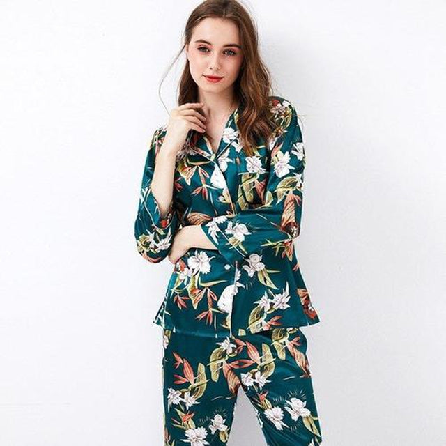 Ensemble pyjama femme chemise pantalon fantaisie fleurs nuit – LE