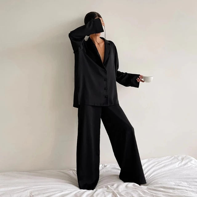 Pyjama Femme Satin Noir 'Bolia'